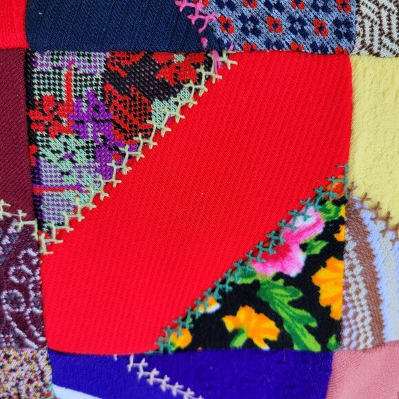 Vintage Crazy Patchwork Throw Pillow 14x14 Polyester Handmade Quilted Embroidery - Picture 6 of 16